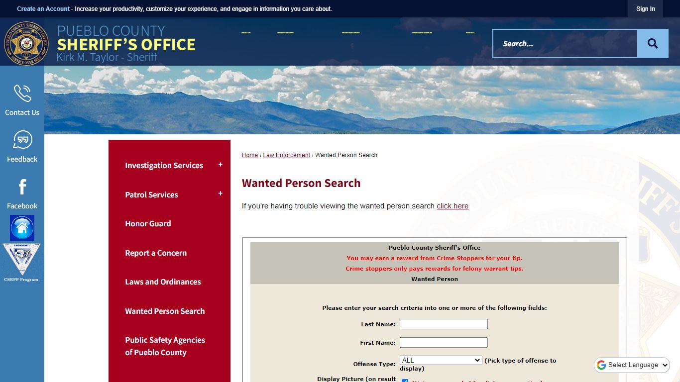 Wanted Person Search | Pueblo County Sheriff, CO